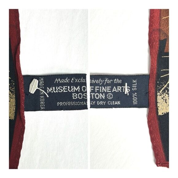 Boston Museum of Fine Arts Silk Scarf Black with Colorful Fall Leaves Print - Picture 13 of 13